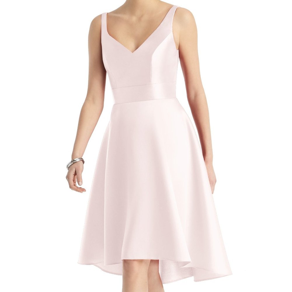 ALFRED SUNG SWEETHEART NECK BLUSH COCKTAIL HIGH LOW SKIRT DRESS sz 18 3717